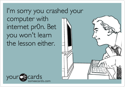 I'm sorry you crashed your computer with
internet pr0n. Bet
you won't learn
the lesson either.