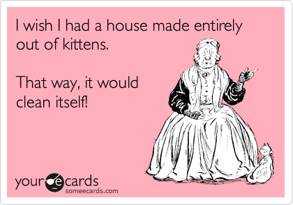 I wish I had a house made entirely out of kittens.

That way, it would
clean itself!
