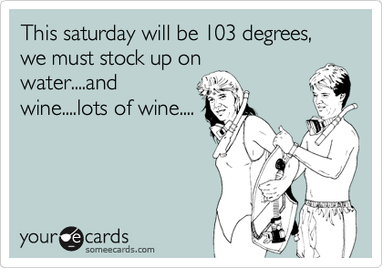 This saturday will be 103 degrees, we must stock up on
water....and
wine....lots of wine....