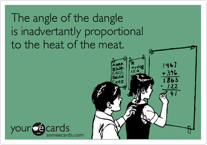 The angle of the dangle
is inadvertantly proportional
to the heat of the meat.