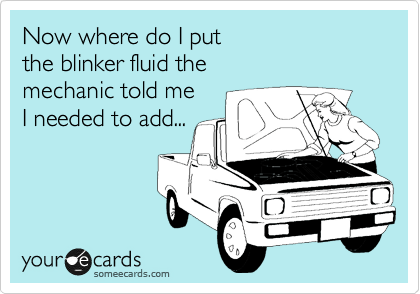 Now where do I put 
the blinker fluid the 
mechanic told me 
I needed to add...