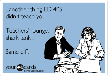 ...another thing ED 405 
didn't teach you:

Teachers' lounge, 
shark tank... 

Same diff.