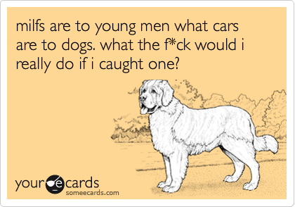 milfs are to young men what cars are to dogs. what the f*ck would i really do if i caught one? 