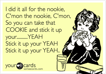 I did it all for the nookie, 
C'mon the nookie, C'mon,
So you can take that
COOKIE and stick it up
your...........YEAH
Stick it up your YEAH
Stick it up your YEAH.. 