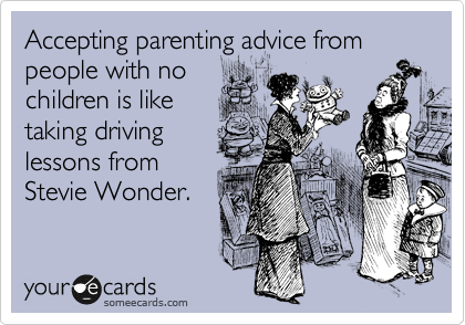 Accepting parenting advice from people with no
children is like
taking driving
lessons from
Stevie Wonder.