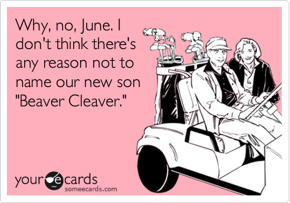 Why, no, June. I
don't think there's
any reason not to
name our new son
"Beaver Cleaver."