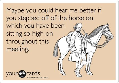 Maybe you could hear me better if you stepped off of the horse on which you have been
sitting so high on
throughout this
meeting.