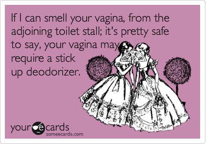 If I can smell your vagina, from the adjoining toilet stall; it's pretty safe to say, your vagina may
require a stick
up deodorizer.