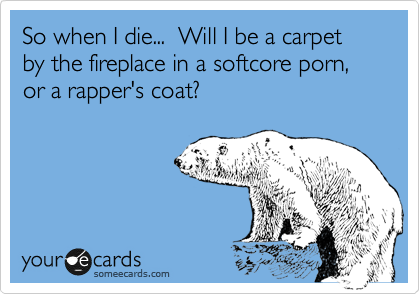 So when I die...  Will I be a carpet by the fireplace in a softcore porn, or a rapper's coat?