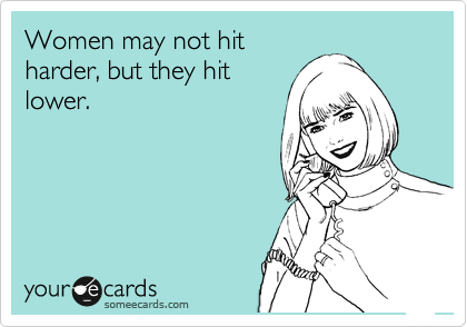 Women may not hit
harder, but they hit
lower.