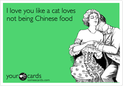I love you like a cat loves
not being Chinese food