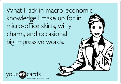 What I lack in macro-economic
knowledge I make up for in
micro-office skirts, witty
charm, and occasional
big impressive words.