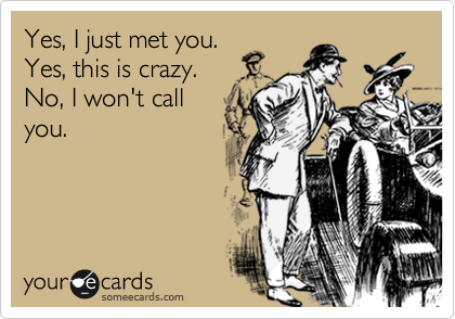 Yes, I just met you.
Yes, this is crazy. 
No, I won't call 
you.