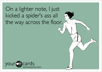 On a lighter note, I just
kicked a spider's ass all
the way across the floor.