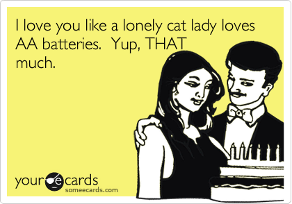 I love you like a lonely cat lady loves AA batteries.  Yup, THAT
much.