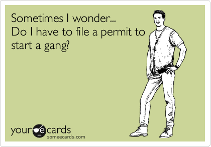 Sometimes I wonder...
Do I have to file a permit to
start a gang?