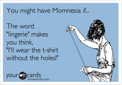 You might have Momnesia if...

The word
"lingerie" makes
you think,
"I'll wear the t-shirt
without the holes!"