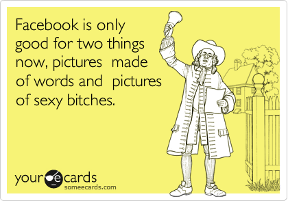Facebook is only
good for two things
now, pictures  made
of words and  pictures
of sexy bitches.