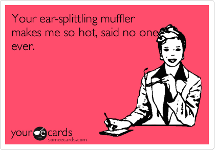 Your ear-splittling muffler
makes me so hot, said no one
ever.