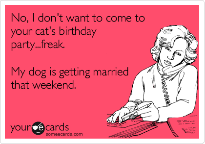 No, I don't want to come to
your cat's birthday
party...freak.

My dog is getting married
that weekend.