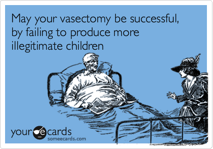 May your vasectomy be successful, by failing to produce more illegitimate children