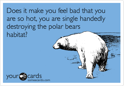 Does it make you feel bad that you are so hot, you are single handedly destroying the polar bears
habitat?