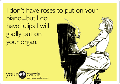 I don't have roses to put on your piano....but I do 
have tulips I will
gladly put on
your organ.