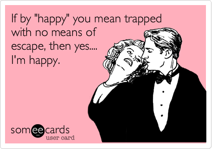 If by "happy" you mean trapped
with no means of
escape, then yes....
I'm happy.