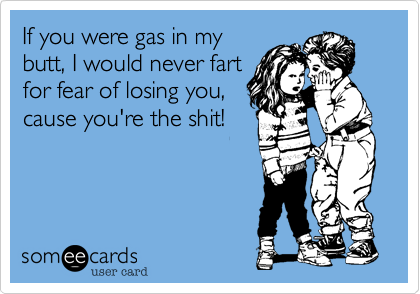 If you were gas in my
butt, I would never fart
for fear of losing you,
cause you're the shit!