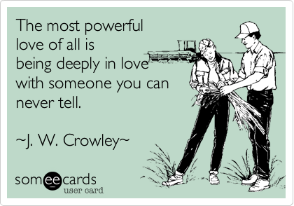 The most powerful
love of all is 
being deeply in love 
with someone you can
never tell.

%7EJ. W. Crowley%7E