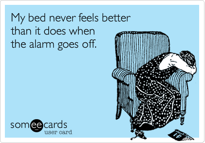 My bed never feels better
than it does when
the alarm goes off.