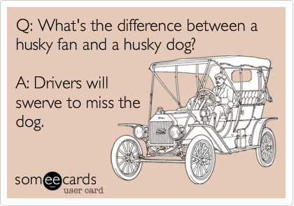 Q: What's the difference between a husky fan and a husky dog?

A: Drivers will
swerve to miss the
dog.
 