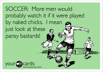 SOCCER:  More men would probably watch it if it were played by naked chicks.  I mean
just look at these
pansy bastards!