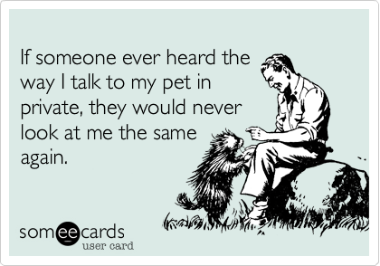 
If someone ever heard the
way I talk to my pet in
private, they would never
look at me the same
again.