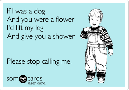 If I was a dog
And you were a flower
I'd lift my leg
And give you a shower


Please stop calling me.