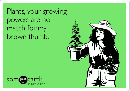 Plants, your growing
powers are no 
match for my 
brown thumb.