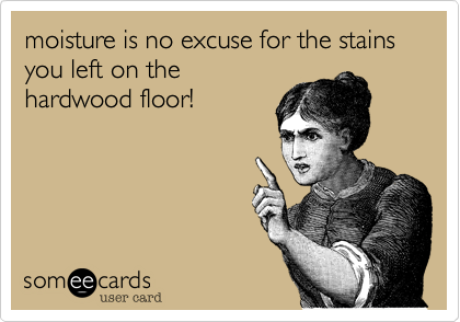 moisture is no excuse for the stains you left on the
hardwood floor!