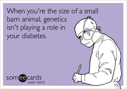 When you're the size of a small barn animal, genetics
isn't playing a role in 
your diabetes.
