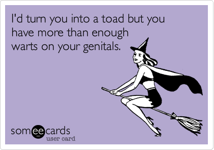 I'd turn you into a toad but you have more than enough 
warts on your genitals.