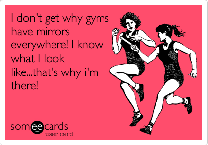I don't get why gyms
have mirrors
everywhere! I know
what I look
like...that's why i'm
there!
