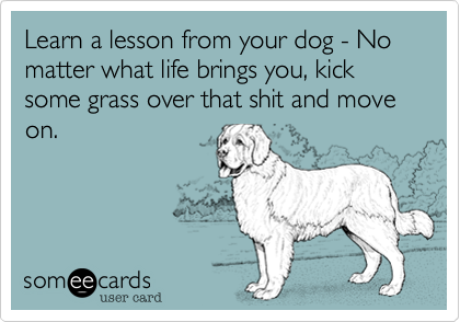 Learn a lesson from your dog - No matter what life brings you, kick some grass over that shit and move on.
