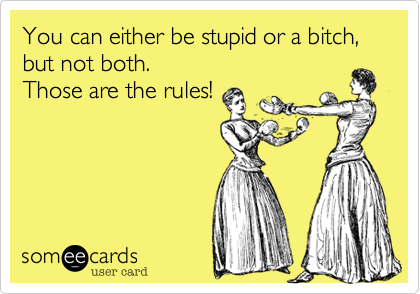 You can either be stupid or a bitch, but not both.
Those are the rules!
