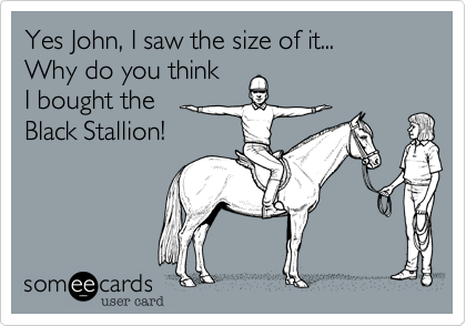 Yes John, I saw the size of it...
Why do you think
I bought the 
Black Stallion!