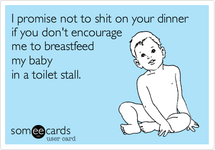 I promise not to shit on your dinner if you don't encourage
me to breastfeed 
my baby
in a toilet stall.