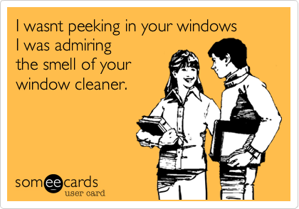 I wasnt peeking in your windows
I was admiring 
the smell of your
window cleaner.
