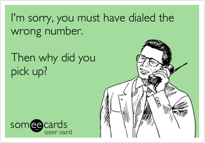 I'm sorry, you must have dialed the wrong number.  

Then why did you 
pick up?