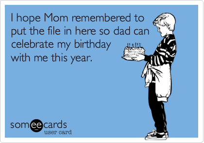 I hope Mom remembered to
put the file in here so dad can
celebrate my birthday
with me this year.