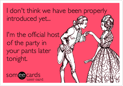 I don't think we have been properly 
introduced yet...

I'm the official host
of the party in
your pants later
tonight. 