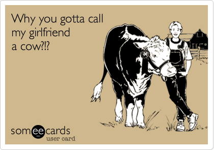 Why you gotta call
my girlfriend
a cow?!?