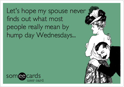 Let's hope my spouse never
finds out what most
people really mean by
hump day Wednesdays...